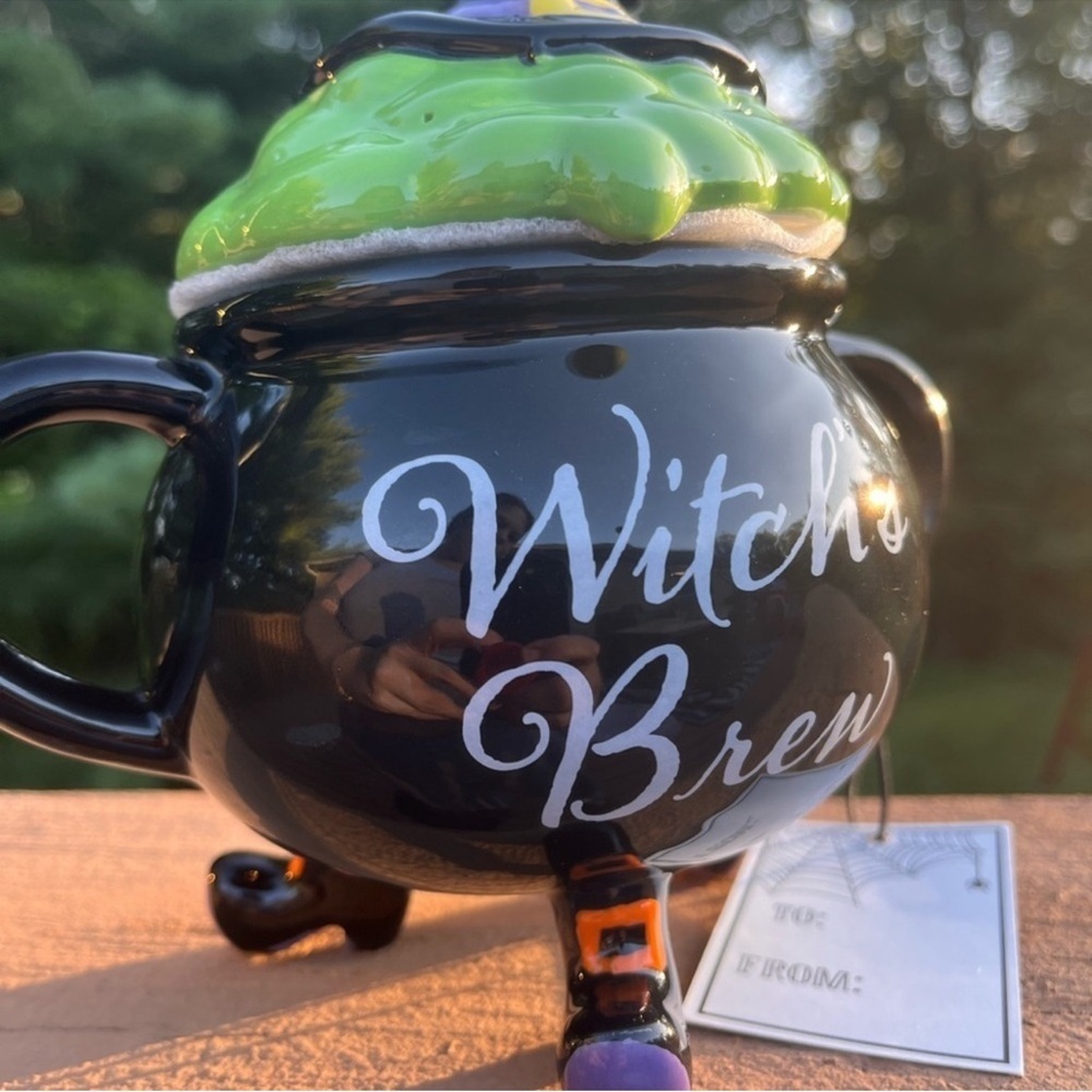 Witch’s Brew Cauldron Candy Jar | Hand-Painted Ceramic Halloween Decor | NWT